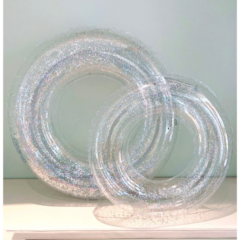 [台灣出貨] 游泳圈 成人加厚泳圈 腋下圈 透明水上玩具充氣大人救生圈 泳圈 新款全透明游泳圈 亮片透明泳圈 時尚金粉-細節圖5