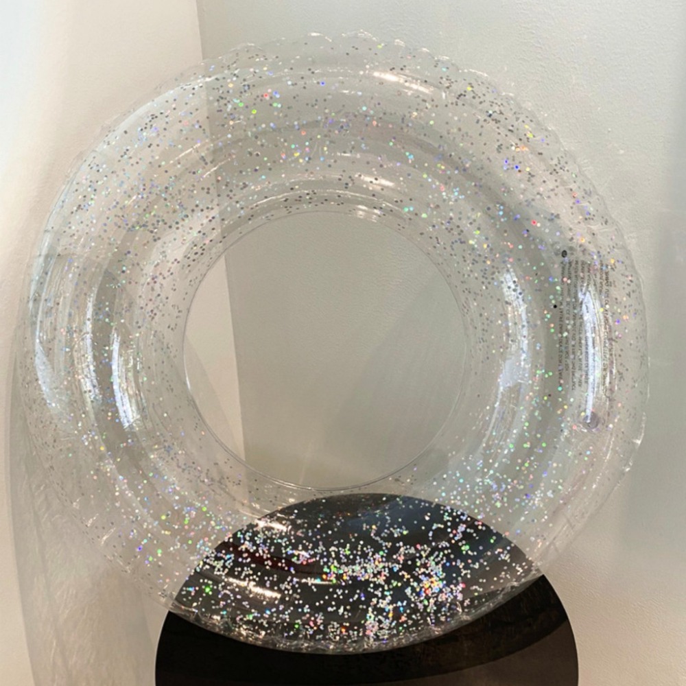 [台灣出貨] 游泳圈 成人加厚泳圈 腋下圈 透明水上玩具充氣大人救生圈 泳圈 新款全透明游泳圈 亮片透明泳圈 時尚金粉-細節圖6