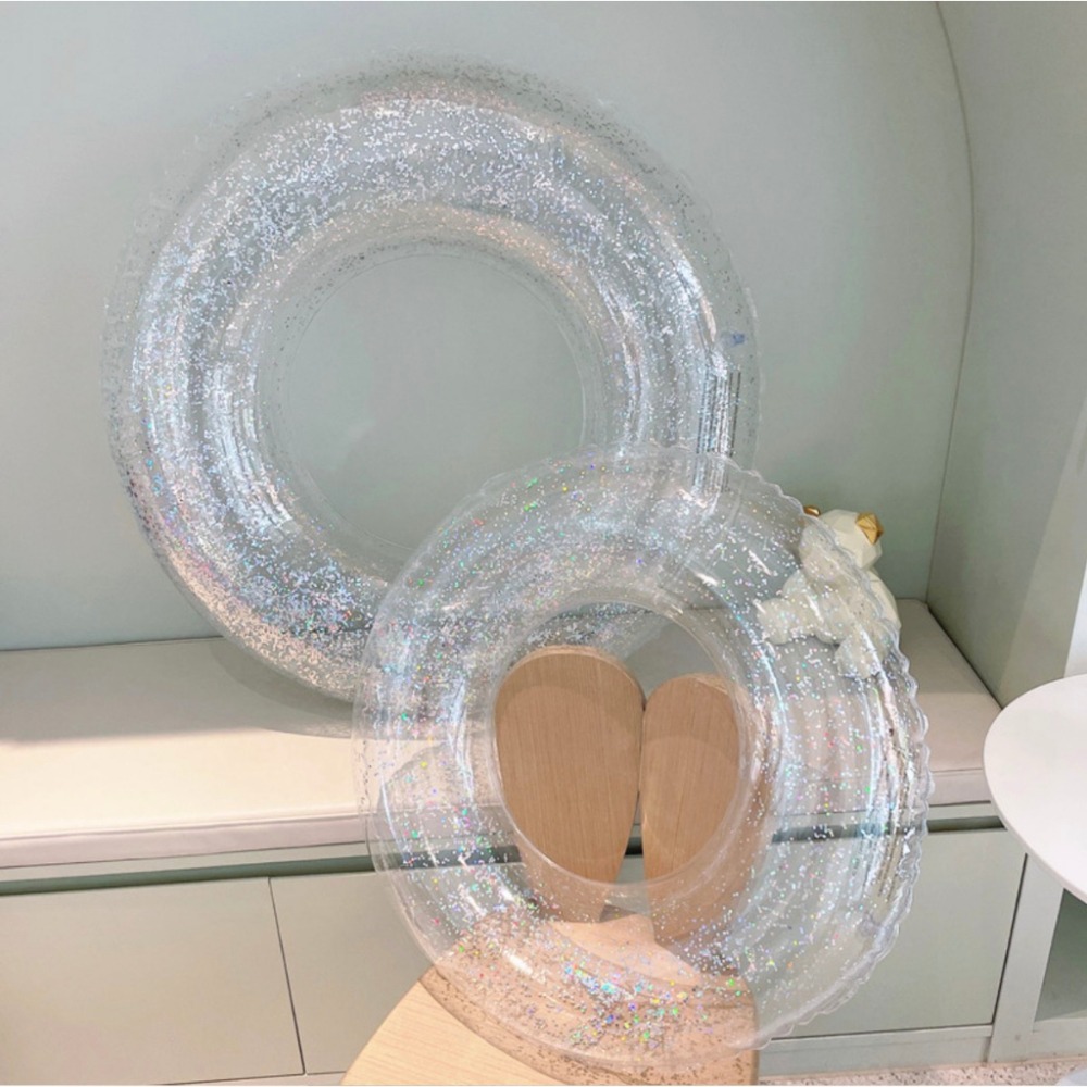 [台灣出貨] 游泳圈 成人加厚泳圈 腋下圈 透明水上玩具充氣大人救生圈 泳圈 新款全透明游泳圈 亮片透明泳圈 時尚金粉-細節圖7