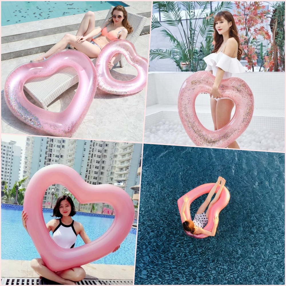 [台灣出貨] 游泳圈 成人加厚泳圈 腋下圈 透明水上玩具充氣大人救生圈 泳圈 新款全透明游泳圈 亮片透明泳圈 時尚金粉-細節圖9