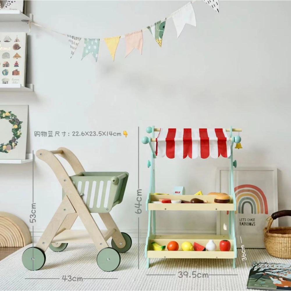 [台灣出貨]兒童木製販賣部 超市水果蛋糕麵包售貨架 幼兒園扮家家酒玩具-細節圖5