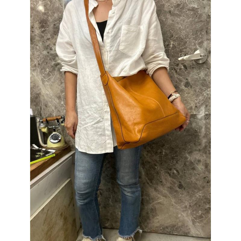 🔥現貨+預購【🇰🇷 Tanned】|韓國 2story質感植鞣牛皮側斜背簡約水桶大包👜真皮系列 牛皮植鞣包 精品包 限量-細節圖7