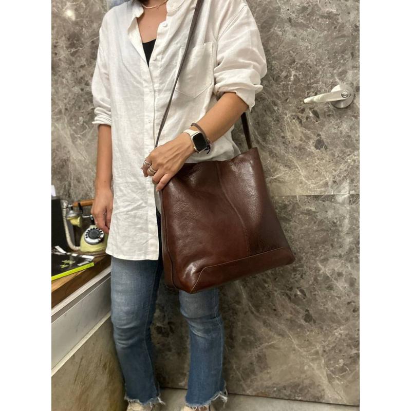 🔥現貨+預購【🇰🇷 Tanned】|韓國 2story質感植鞣牛皮側斜背簡約水桶大包👜真皮系列 牛皮植鞣包 精品包 限量-細節圖9