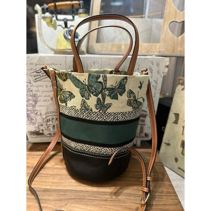 🔥 現貨【🇰🇷 Tanned】| 韓國 繡線織布料配皮手提水桶包👜正韓 真皮系列 牛皮皮革 東大門連線-細節圖5