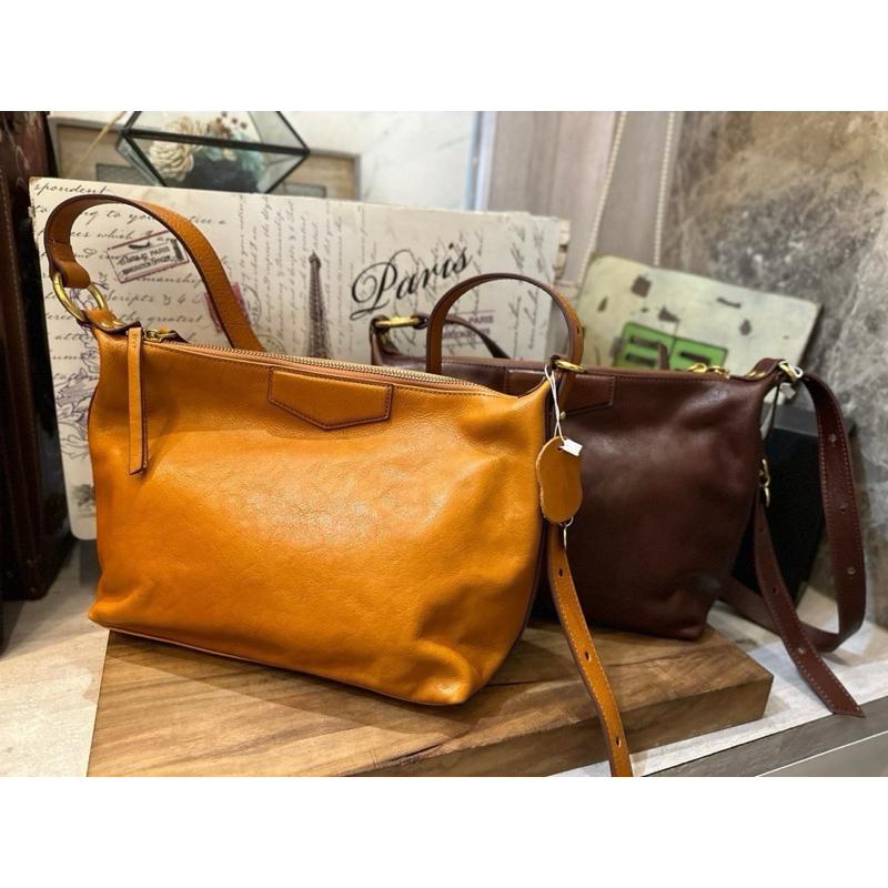 🔥 現貨【🇰🇷 Tanned】|韓國 復古植鞣牛皮水餃後雙夾層斜側背包👜正韓 真皮系列 牛皮皮革 高品質包 筆電包-細節圖3