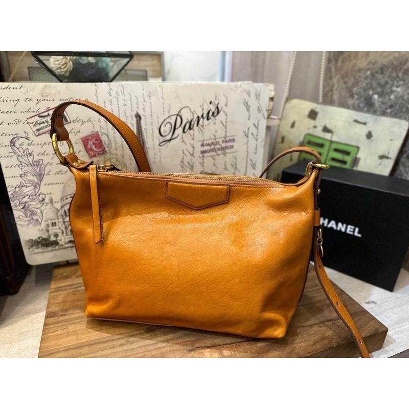 🔥 現貨【🇰🇷 Tanned】|韓國 復古植鞣牛皮水餃後雙夾層斜側背包👜正韓 真皮系列 牛皮皮革 高品質包 筆電包-細節圖5