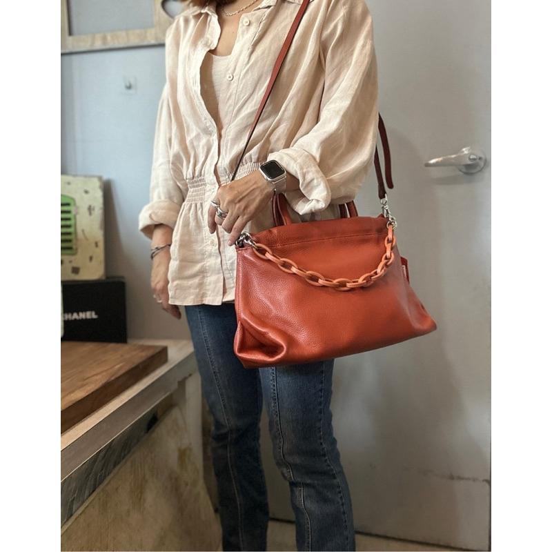 🔥 現貨【🇰🇷 Tanned】|韓國 牛皮鍊帶手提托特包👜 正韓 真皮系列 牛皮皮革 手提包 約會包-細節圖5
