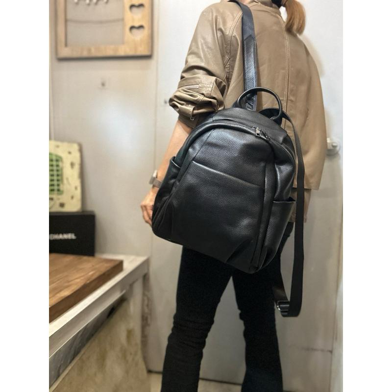 🔥 現貨【🇰🇷 Tanned】|韓國 牛皮前拉鍊後背包💼正韓 真皮系列 牛皮皮革 後背包 學生包 交換禮物-細節圖6