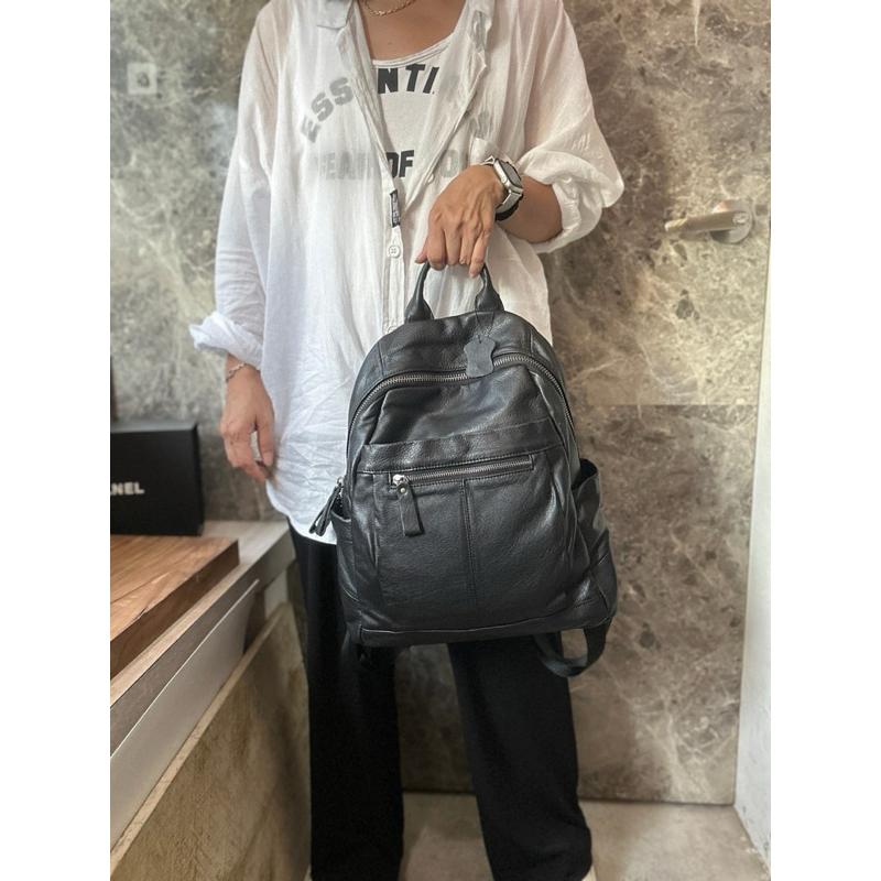 🔥 【🇰🇷 Tanned】|韓國 牛皮前拉鍊後背包👜正韓 真皮系列 牛皮皮革 電腦包 父親節禮物 男友禮物 真皮包-細節圖4