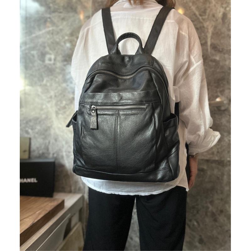 🔥 【🇰🇷 Tanned】|韓國 牛皮前拉鍊後背包👜正韓 真皮系列 牛皮皮革 電腦包 父親節禮物 男友禮物 真皮包-細節圖7