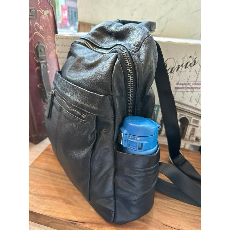 🔥 【🇰🇷 Tanned】|韓國 牛皮前拉鍊後背包👜正韓 真皮系列 牛皮皮革 電腦包 父親節禮物 男友禮物 真皮包-細節圖9