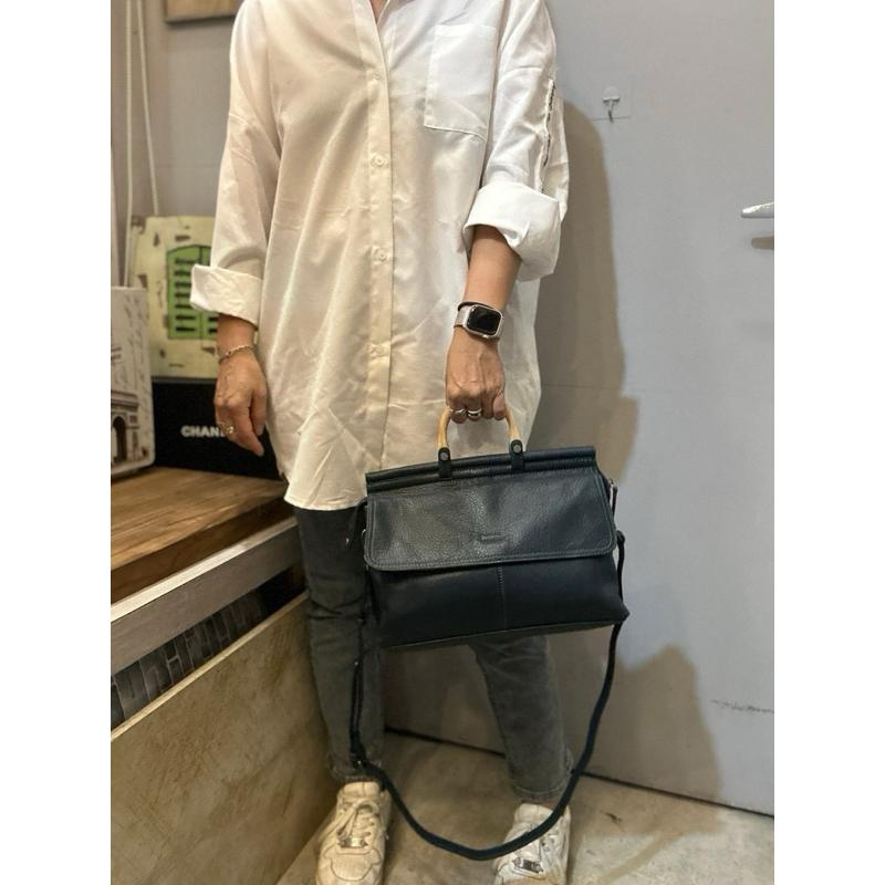 🔥 現貨【🇰🇷 Tanned】|韓國 木把牛皮質感手提包👜正韓 真皮系列 牛皮皮革 商務包 公事包 母親節禮物-細節圖4