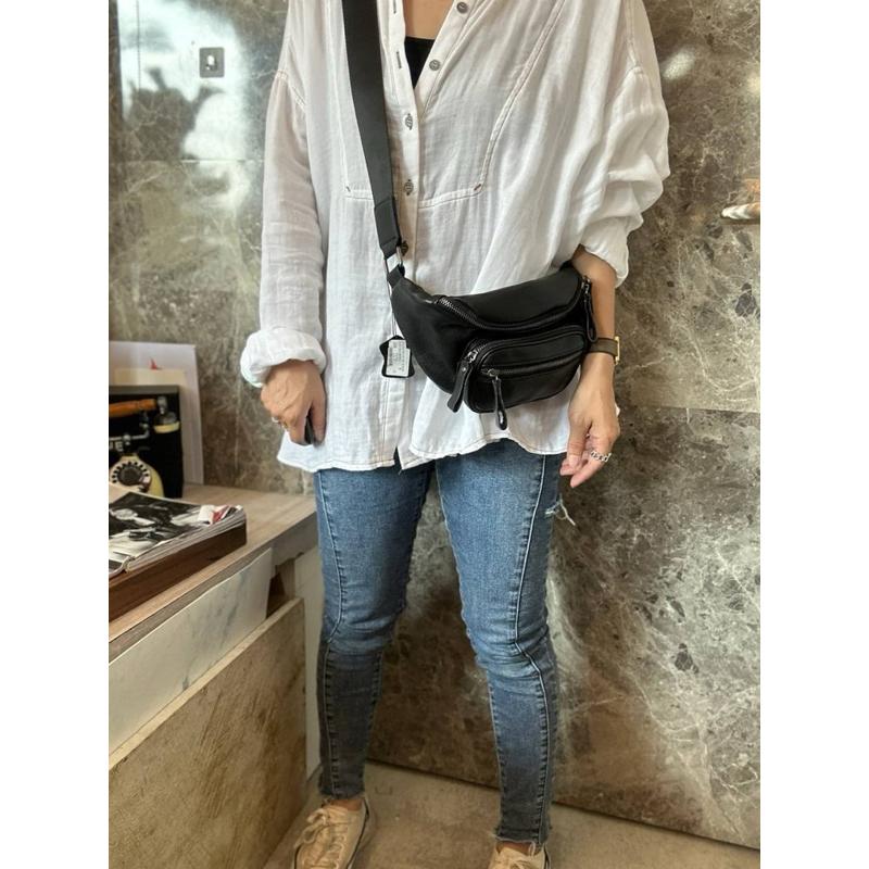 🔥 現貨【🇰🇷 Tanned】【保固】|韓國復古個性胸包👜正韓 真皮系列 牛皮皮革 側背包 隨身包 手機包-細節圖3