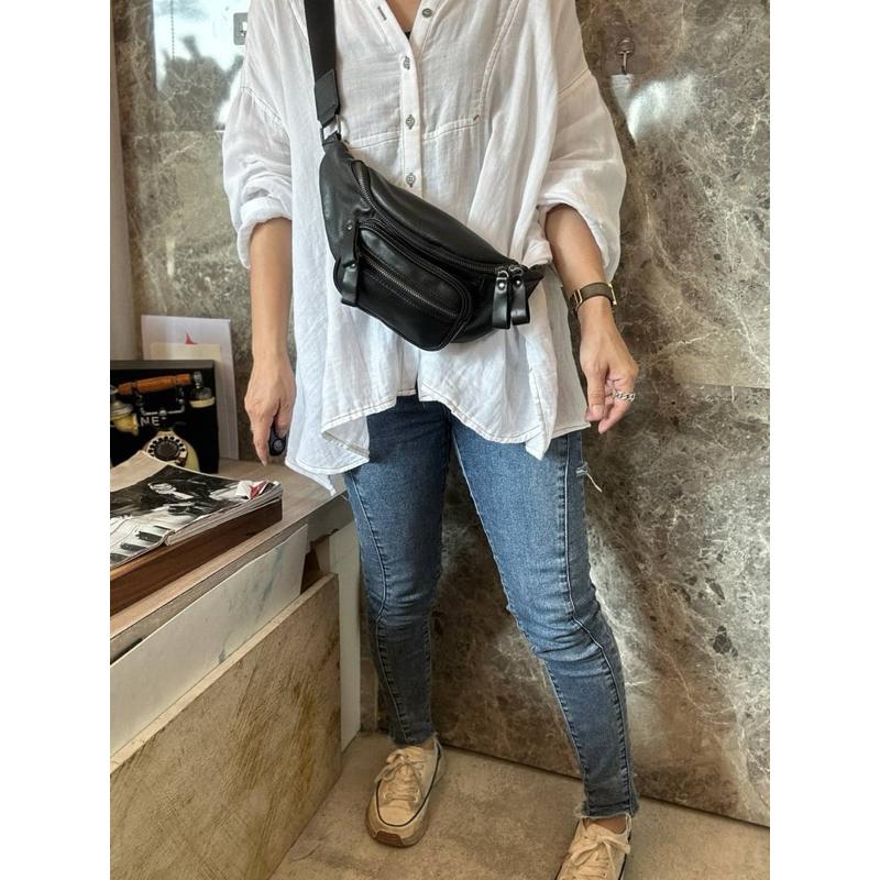 🔥 現貨【🇰🇷 Tanned】【保固】|韓國復古個性胸包👜正韓 真皮系列 牛皮皮革 側背包 隨身包 手機包-細節圖6