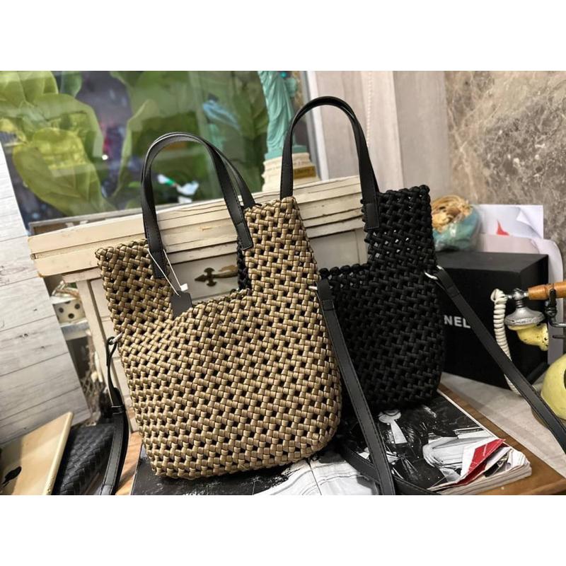 🔥【🇰🇷 Tanned】韓國手工打結編織配牛皮水提側背包❤️ 真皮系列 牛皮 編織包 設計款包包 逛街包 海灘包-細節圖2