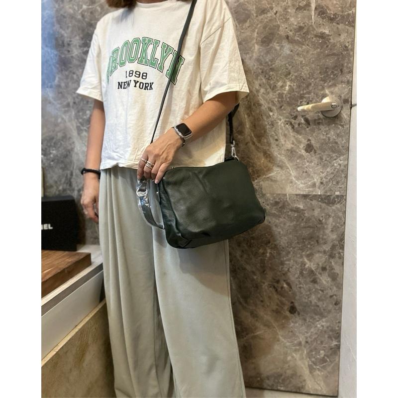 🔥 現貨【🇰🇷 Tanned】|韓國 雙層拉鍊牛皮側背包👜正韓 真皮系列 牛皮皮革 化妝包 母親節禮物 約會包 穿搭包-細節圖3