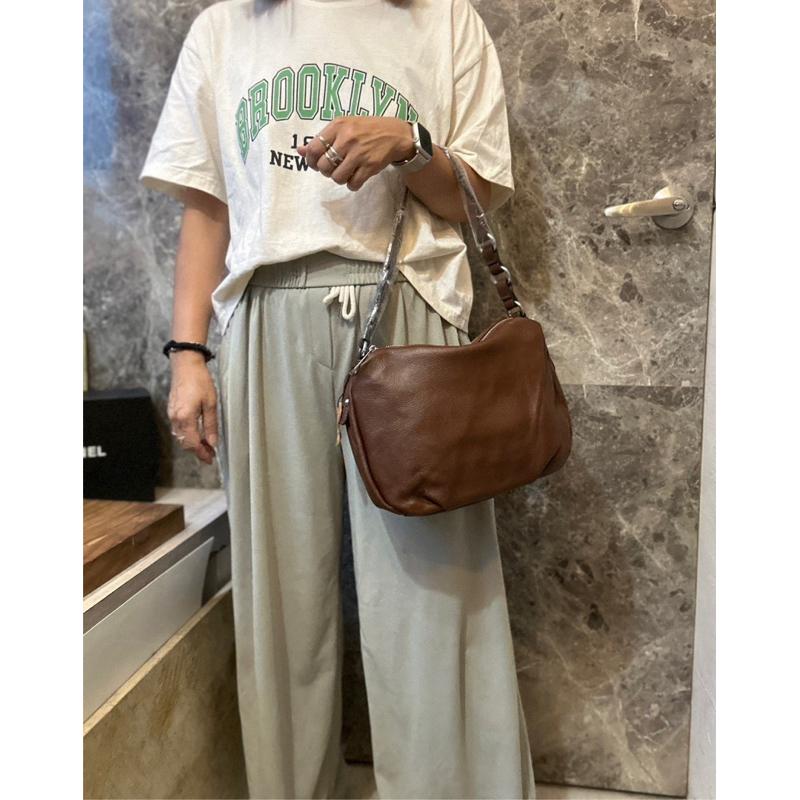 🔥 現貨【🇰🇷 Tanned】|韓國 雙層拉鍊牛皮側背包👜正韓 真皮系列 牛皮皮革 化妝包 母親節禮物 約會包 穿搭包-細節圖4