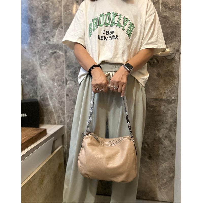 🔥 現貨【🇰🇷 Tanned】|韓國 雙層拉鍊牛皮側背包👜正韓 真皮系列 牛皮皮革 化妝包 母親節禮物 約會包 穿搭包-細節圖7