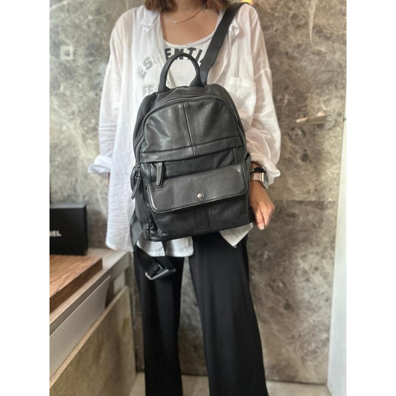 🔥 現貨【🇰🇷 Tanned】|韓國 牛皮前蓋子口袋拉鍊後背包👜正韓 真皮系列 牛皮皮革 父親節禮物 男友禮物 週年禮物-細節圖3