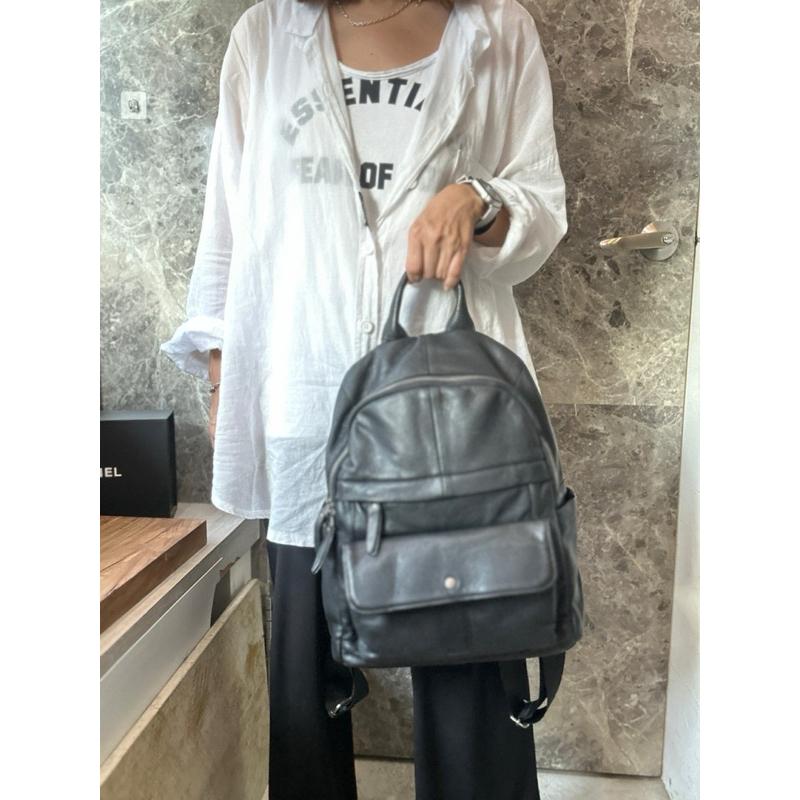 🔥 現貨【🇰🇷 Tanned】|韓國 牛皮前蓋子口袋拉鍊後背包👜正韓 真皮系列 牛皮皮革 父親節禮物 男友禮物 週年禮物-細節圖4