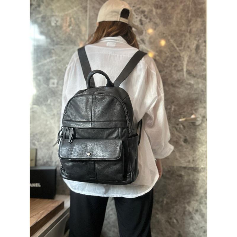 🔥 現貨【🇰🇷 Tanned】|韓國 牛皮前蓋子口袋拉鍊後背包👜正韓 真皮系列 牛皮皮革 父親節禮物 男友禮物 週年禮物-細節圖6