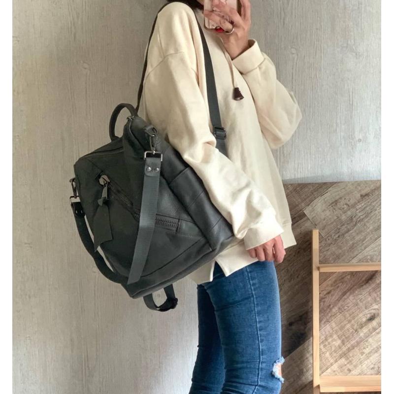 🔥 限量現貨【🇰🇷 Tanned】|韓國 方胖子牛皮後背包🎒正韓 真皮系列 牛皮皮革 精品包 手提包 側背包 出國旅遊包-細節圖2