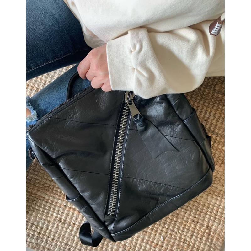 🔥 限量現貨【🇰🇷 Tanned】|韓國 方胖子牛皮後背包🎒正韓 真皮系列 牛皮皮革 精品包 手提包 側背包 出國旅遊包-細節圖3