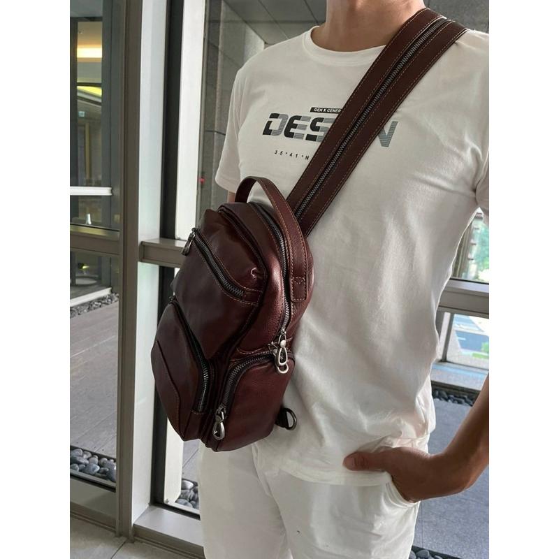 🔥 現貨【🇰🇷 Tanned】|韓國 頭層牛皮多功能胸包/後背包👜正韓 真皮系列 牛皮皮革 父親節禮物 生日禮物 發財包-細節圖3