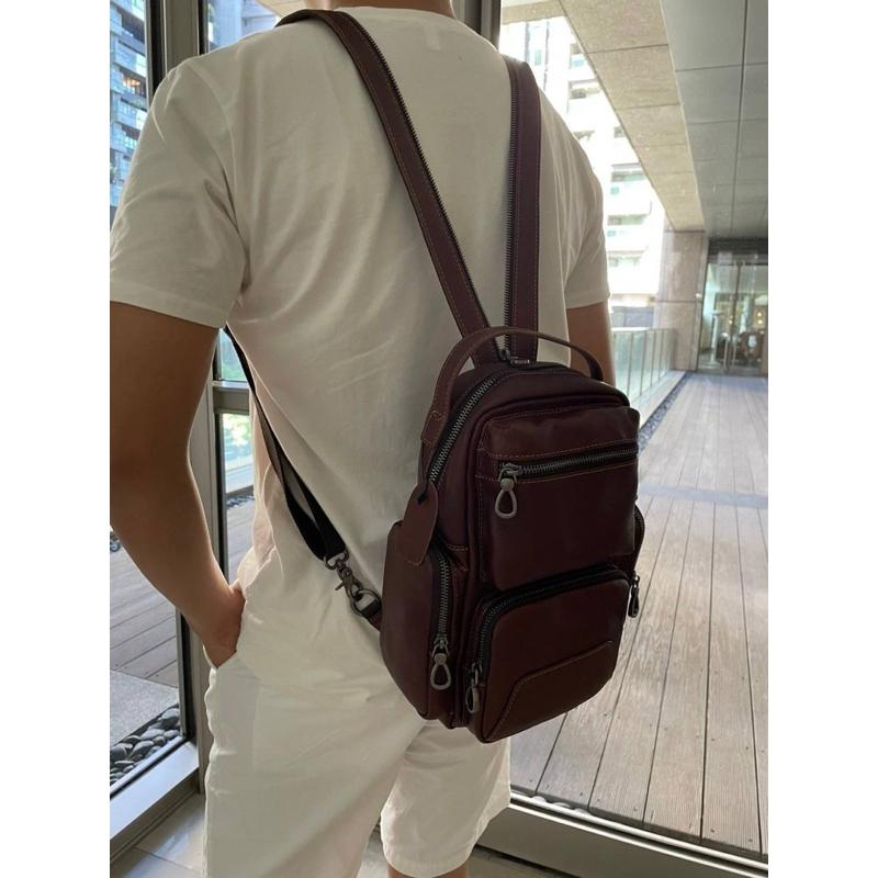 🔥 現貨【🇰🇷 Tanned】|韓國 頭層牛皮多功能胸包/後背包👜正韓 真皮系列 牛皮皮革 父親節禮物 生日禮物 發財包-細節圖7