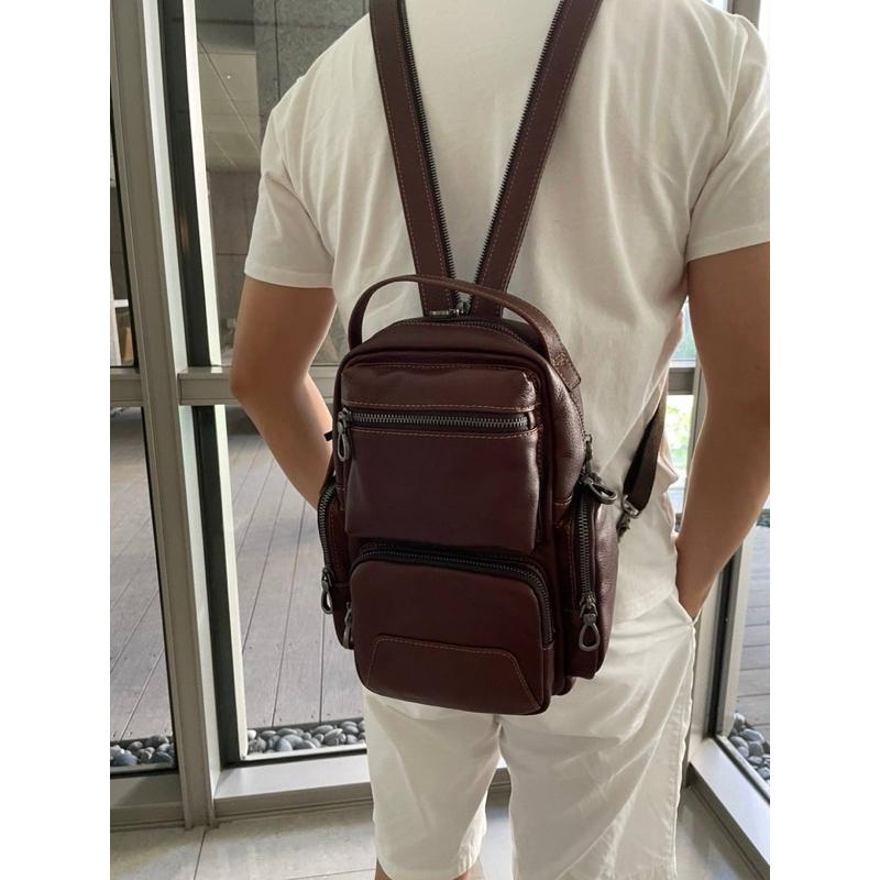 🔥 現貨【🇰🇷 Tanned】|韓國 頭層牛皮多功能胸包/後背包👜正韓 真皮系列 牛皮皮革 父親節禮物 生日禮物 發財包-細節圖8