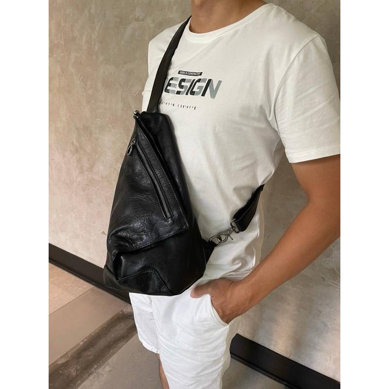 🔥 現貨【🇰🇷 Tanned】|韓國 個性直立真皮胸包👜正韓 真皮系列 牛皮皮革 父親節禮物 生日禮物 腰包 胸包-細節圖2