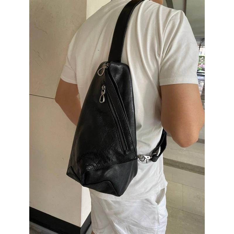 🔥 現貨【🇰🇷 Tanned】|韓國 個性直立真皮胸包👜正韓 真皮系列 牛皮皮革 父親節禮物 生日禮物 腰包 胸包-細節圖3