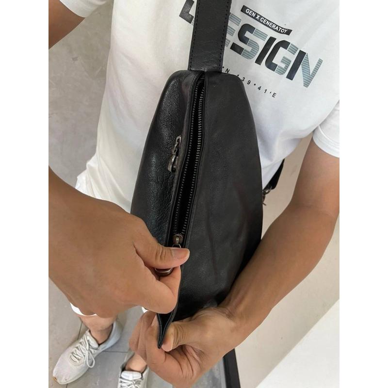 🔥 現貨【🇰🇷 Tanned】|韓國 個性直立真皮胸包👜正韓 真皮系列 牛皮皮革 父親節禮物 生日禮物 腰包 胸包-細節圖4