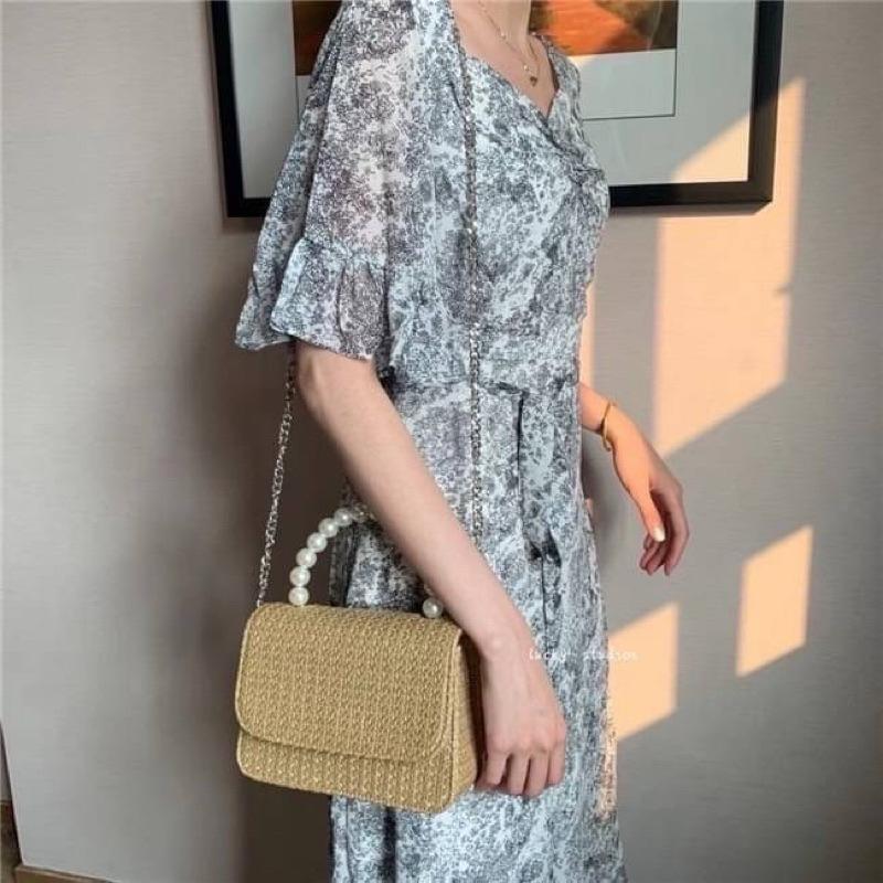 🔥 現貨【🇰🇷 Tanned】|韓國 珍珠提把草編手提包👜正韓 海灘包 編織包 音樂祭包 s2o包-細節圖4