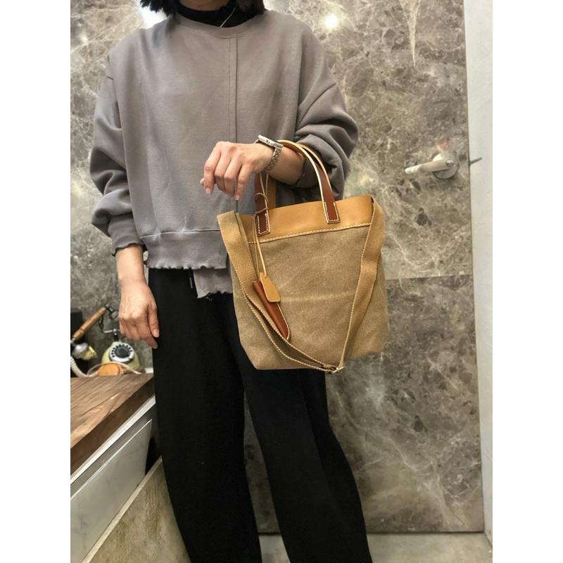🔥 現貨【🇰🇷 Tanned】|韓國 2story手提水洗帆布布配牛皮手提包👜正韓 真皮系列 牛皮皮革 復古包 水洗包-細節圖2