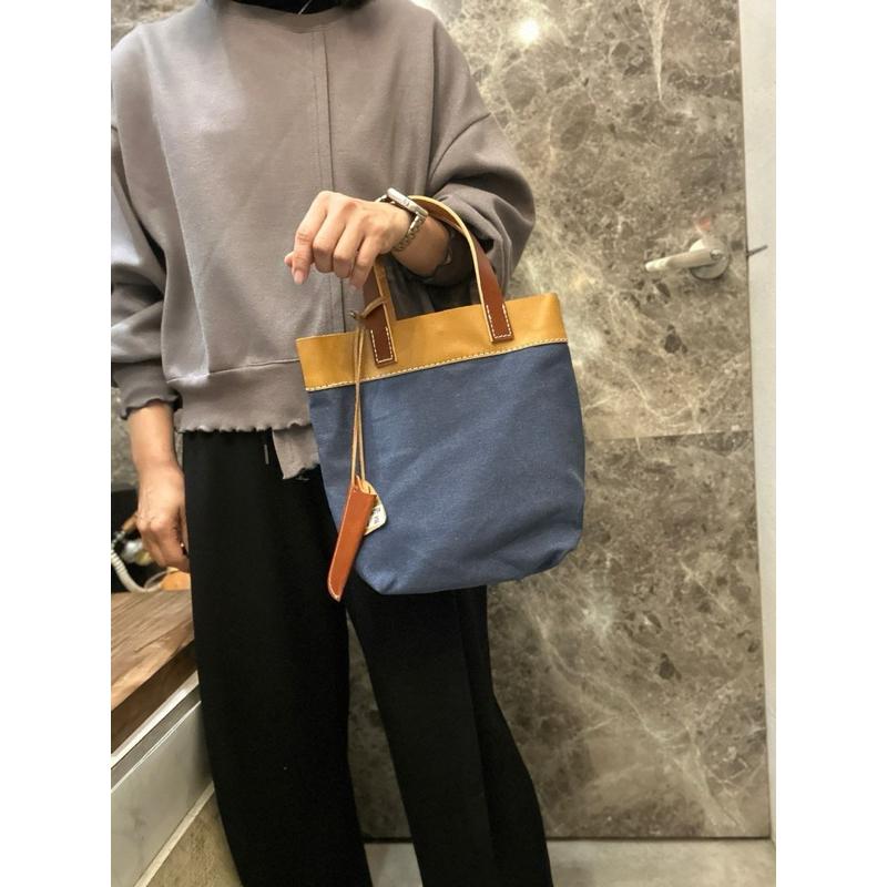 🔥 現貨【🇰🇷 Tanned】|韓國 2story手提水洗帆布布配牛皮手提包👜正韓 真皮系列 牛皮皮革 復古包 水洗包-細節圖3