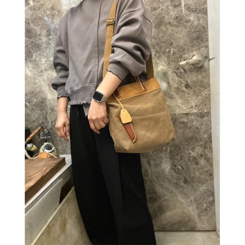 🔥 現貨【🇰🇷 Tanned】|韓國 2story手提水洗帆布布配牛皮手提包👜正韓 真皮系列 牛皮皮革 復古包 水洗包-細節圖4