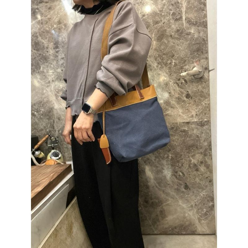 🔥 現貨【🇰🇷 Tanned】|韓國 2story手提水洗帆布布配牛皮手提包👜正韓 真皮系列 牛皮皮革 復古包 水洗包-細節圖5