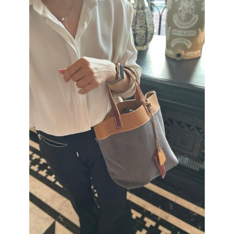 🔥 現貨【🇰🇷 Tanned】|韓國 2story手提水洗帆布布配牛皮手提包👜正韓 真皮系列 牛皮皮革 復古包 水洗包-細節圖9