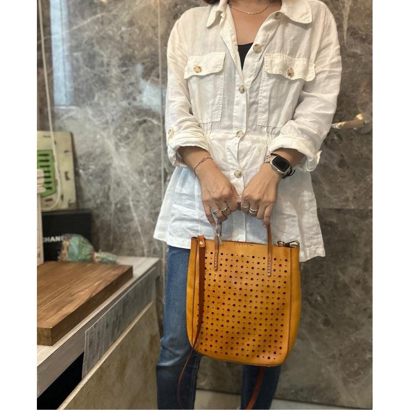 🔥 現貨【🇰🇷 Tanned】|韓國 樹羔牛皮刻圓洞洞手提托特斜背包👜正韓 真皮系列 牛皮皮革 東大門連線 音樂祭包包-細節圖6