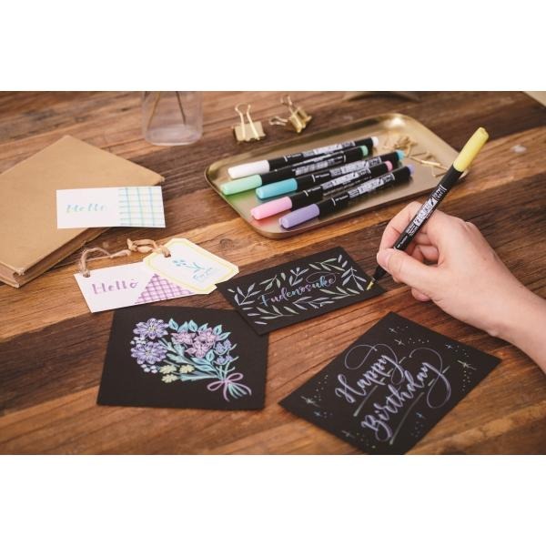 松林 (新色)日本 tombow 筆之助粉彩色系單色6色毛筆 適黑色/白色紙 無酸無毒-細節圖2