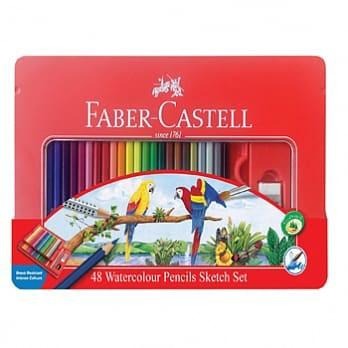 德國 輝柏 Faber Castell 紅盒 48色 水性/油性 色鉛筆+橡皮 削鉛筆器 鐵盒套組-細節圖2