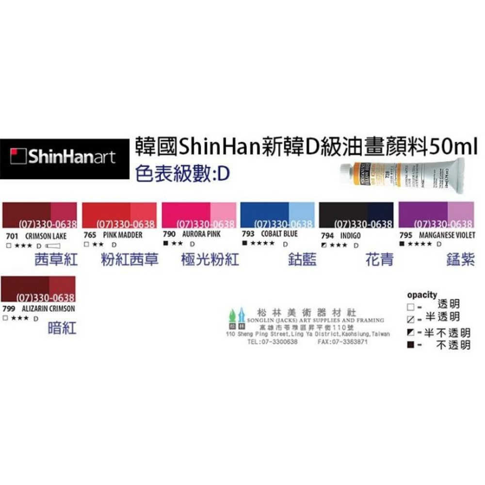 韓國ShinHan新韓專家級油畫顏料50ml-級數D-細節圖3