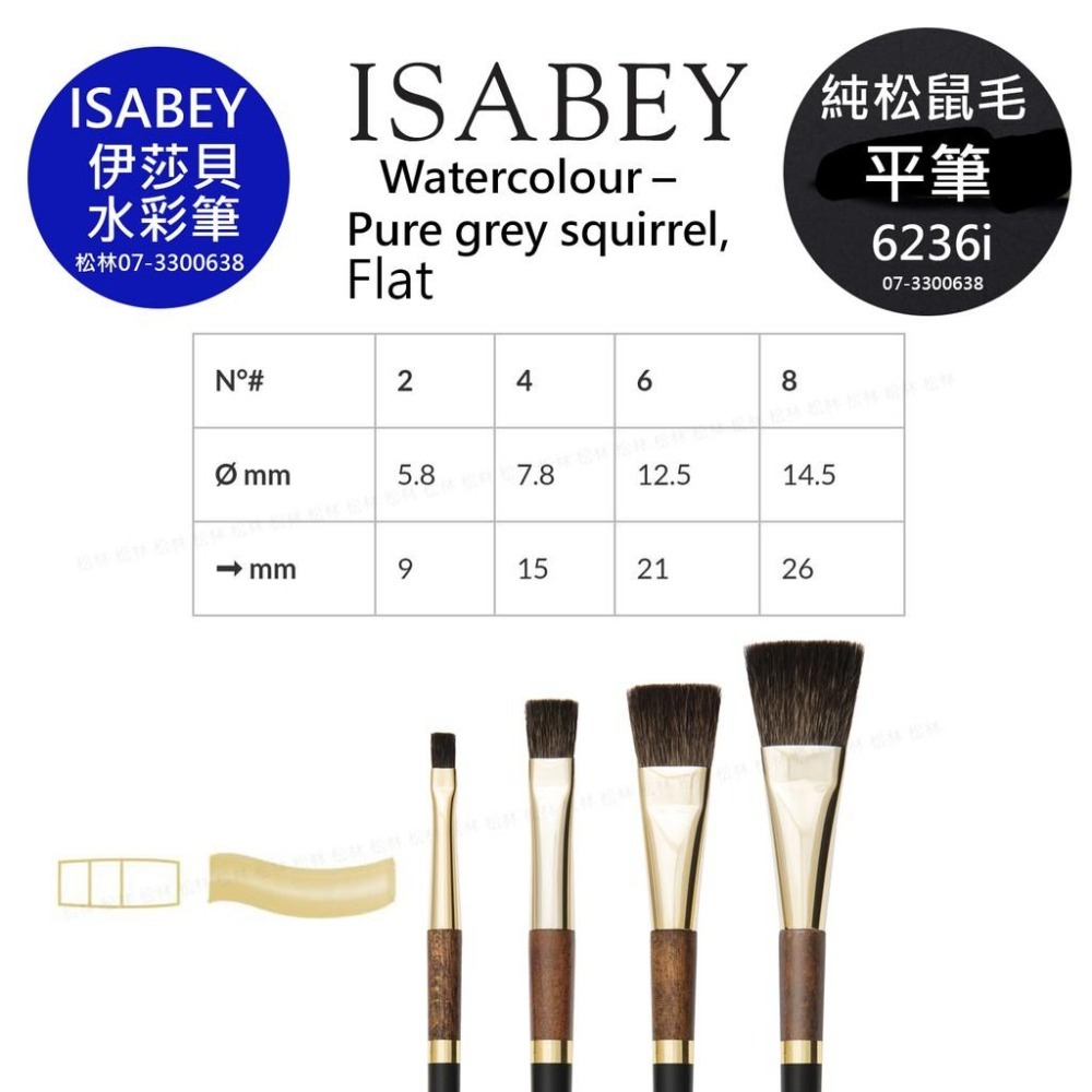 松林 法國伊莎貝水彩筆 6236i 純松鼠毛 平筆 isabey PureGreySquirrel flat brush-細節圖2