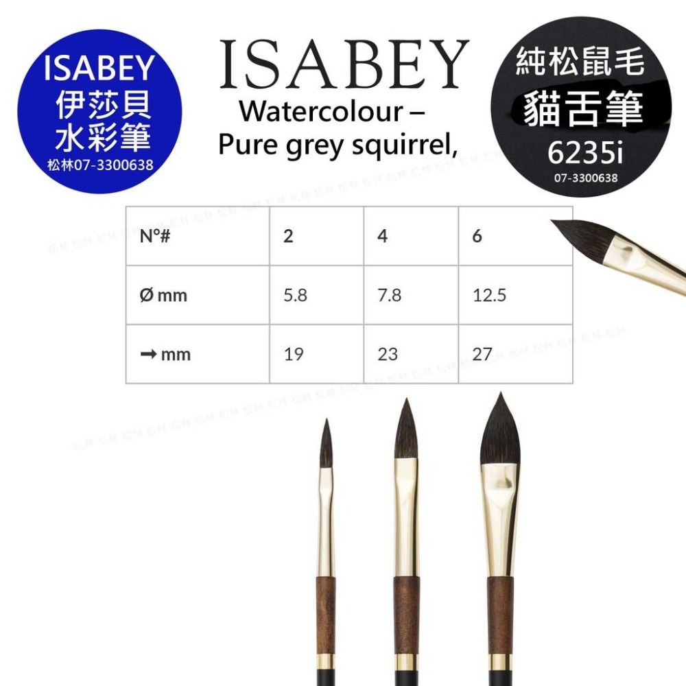 松林 法國伊莎貝水彩筆6235i純松鼠毛 貓舌筆 isabey Pure grey squirrel-細節圖2