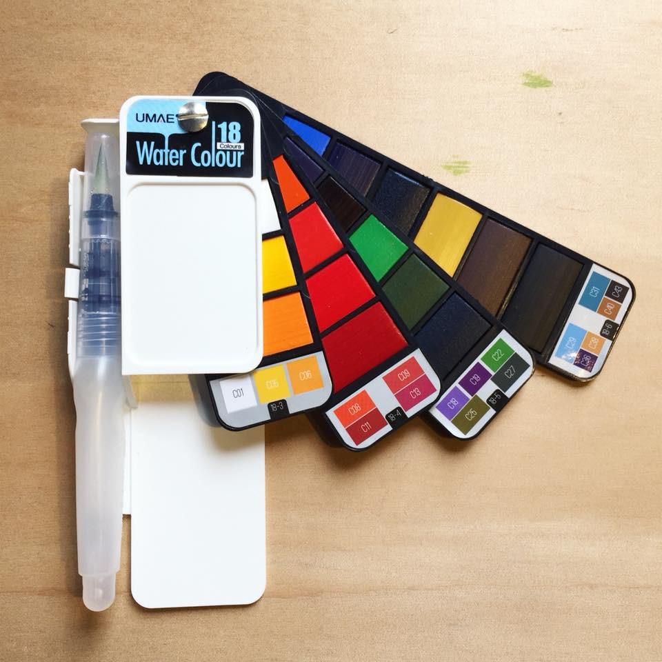 松林_奧瑪 UMAE 口袋水彩套裝組 18色 附水筆 #039290301100034 奧馬塊狀水彩顏料-細節圖2