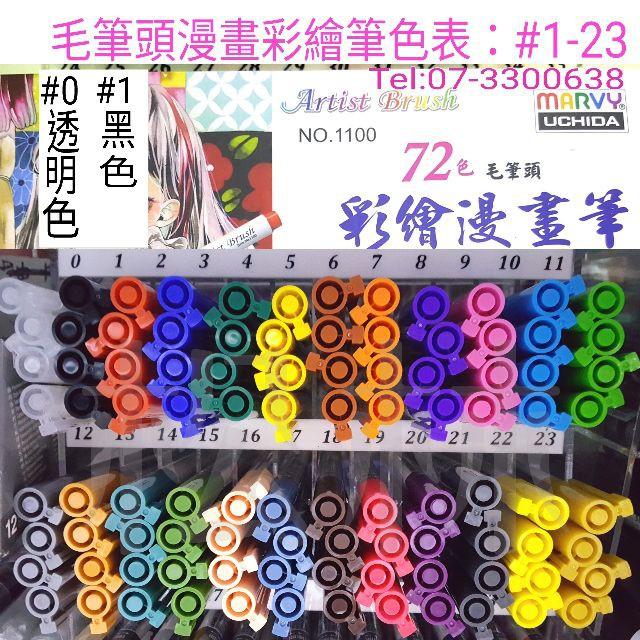 日本內田 UCHIDA MARVY #1100 毛筆頭 彩繪 漫畫筆 彩繪筆 artist brush 72色(一組)-細節圖2
