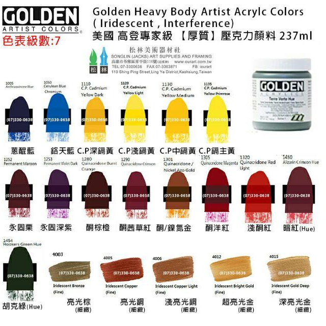 美國高登GOLDEN Heavy Body Acrylic  重質壓克力顏料237ml 級數7 單瓶賣場-細節圖2