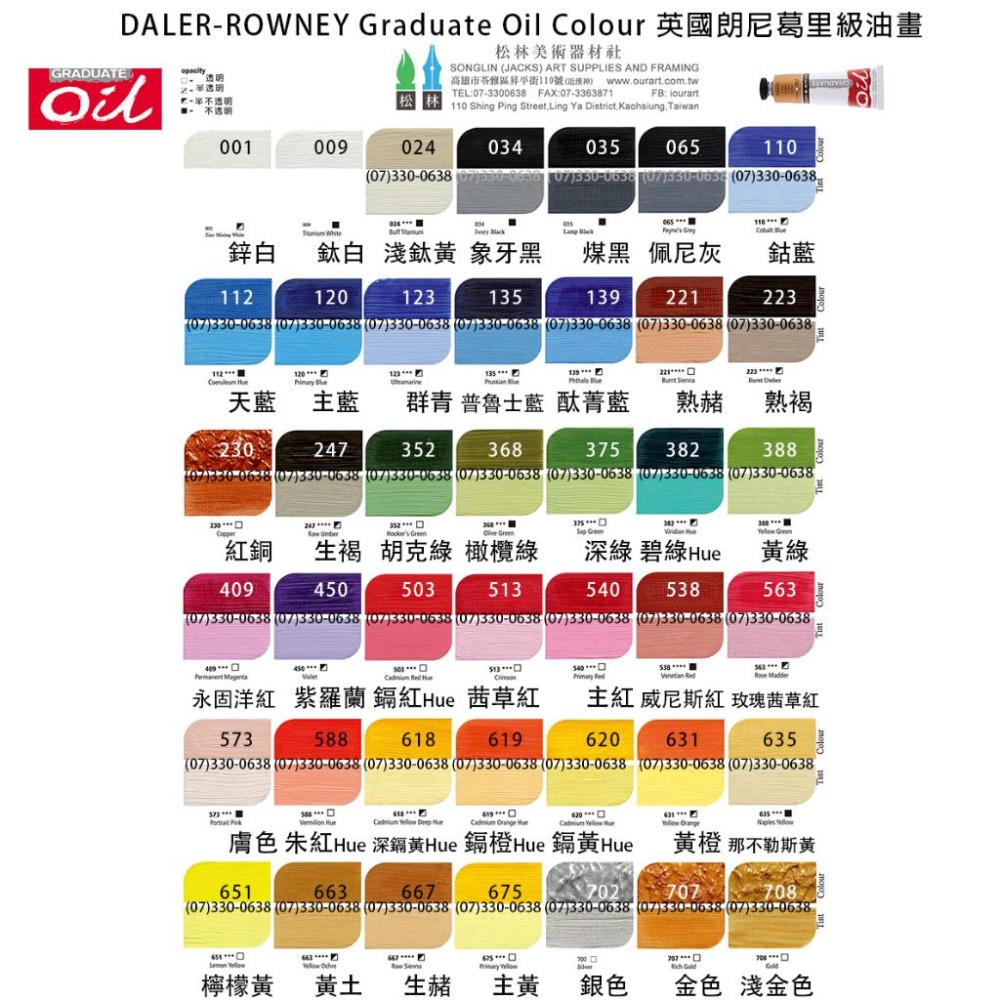 英國DALER ROWNEY Graduate 朗尼葛里級油畫顏料38ml-單色(全42色含金銀色)-細節圖2