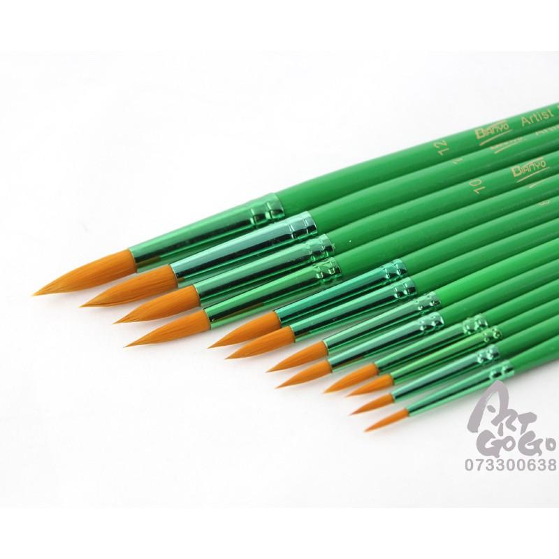 松林 BIANYO 筆恩尼 12支入 綠桿棕色纖維畫筆 圓峰、平峰款 水彩 寫生-細節圖4
